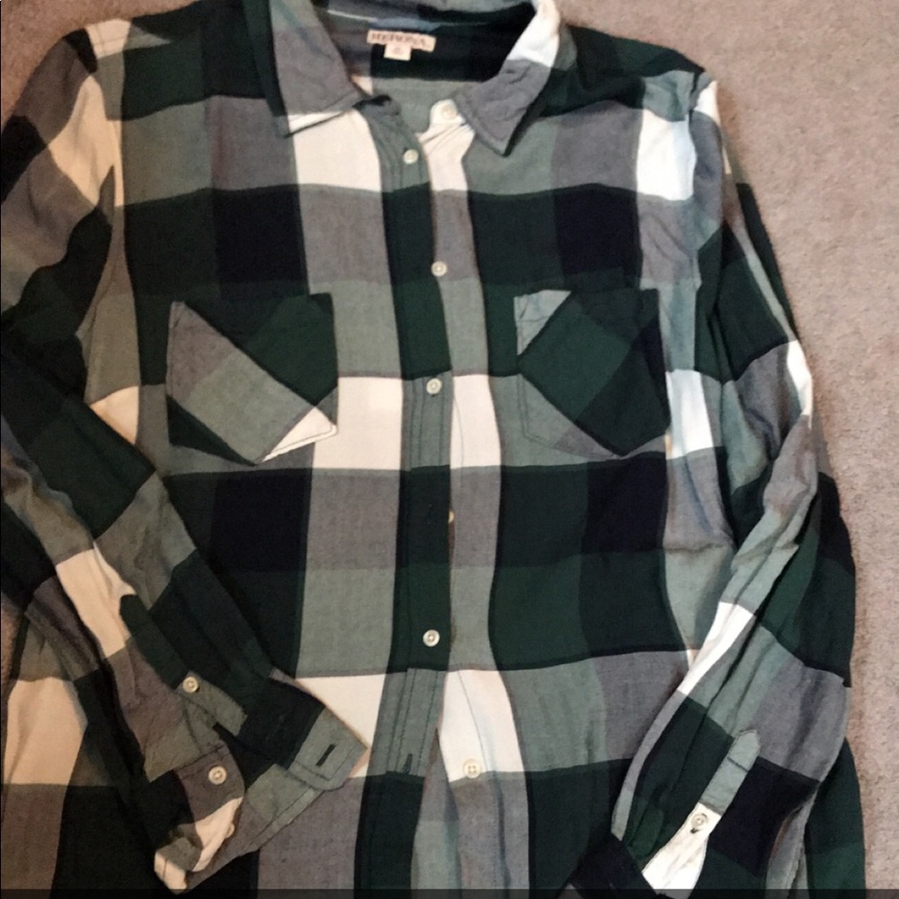 Green plaid button down